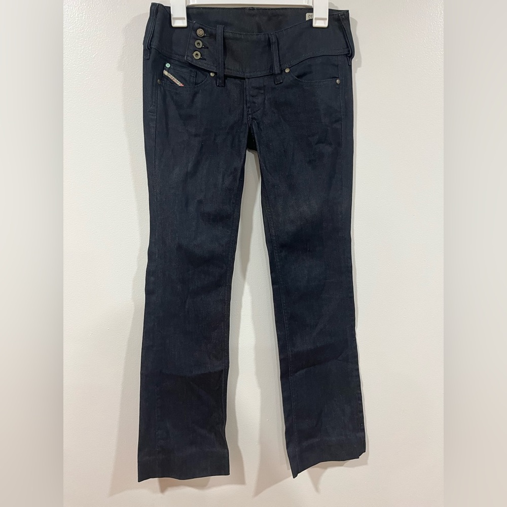 Diesel low rise, boot cut, dark wash jeans